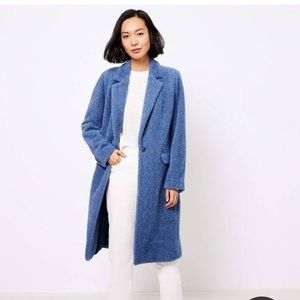 Loft Herringbone Cozy Long Blue Coat